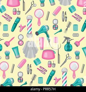 Barber shop tools accessories and symbols in illustration Stock Vector