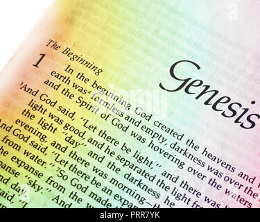 Open page in the bible showing Genesis Chapter one verse one - In the Beginning Stock Photo