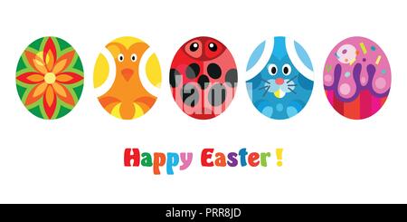 Colored easter eggs or color ostern egg icons with decoration patterns illustration. Stock Vector