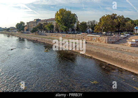 NIS, SERBIA- OCTOBER 21, 2017: Panoramic view of City of Nis and Nisava River, Serbia Stock Photo