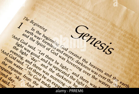 Open page in the bible showing Genesis Chapter one verse one - In the Beginning Stock Photo