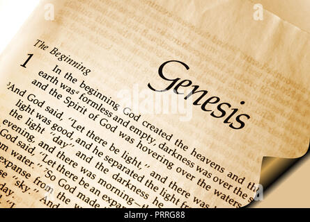 Open page in the bible showing Genesis Chapter one verse one - In the Beginning Stock Photo