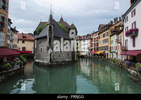 Medieval Jail in Annecy, the fortified Palais de l'Isle was built on a natural rocky island in the 12th century as a prison Stock Photo