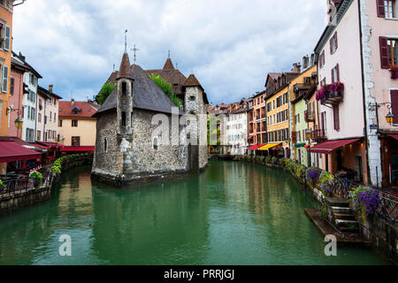 Medieval Jail in Annecy, the fortified Palais de l'Isle was built on a natural rocky island in the 12th century as a prison Stock Photo