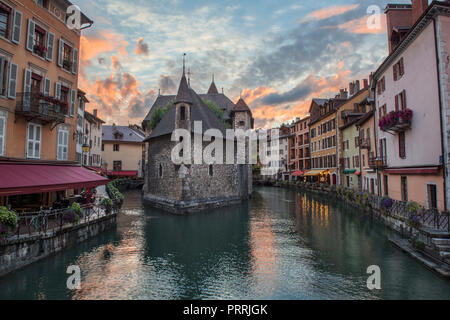 Medieval Jail in Annecy, the fortified Palais de l'Isle was built on a natural rocky island in the 12th century as a prison Stock Photo