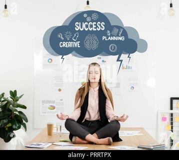 Creative business people practicing yoga in office Stock Photo - Alamy