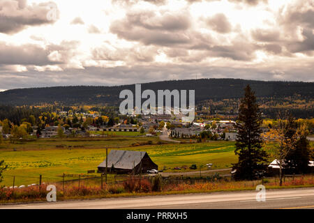 The Village of 100 Mile House, BC, Canada in the south end of Cariboo Country Stock Photo