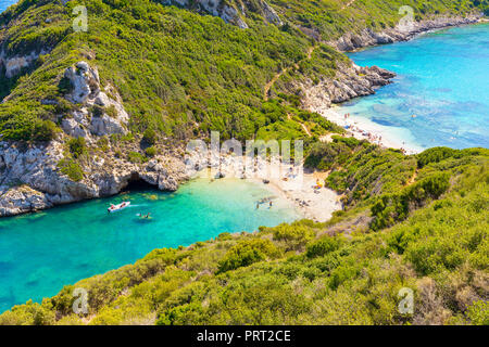 Porto Timoni is an amazing beautiful double beach in Corfu Island, Greece Stock Photo