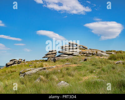 Massive granite tors on Stowe's Hill, Bodmin Moor, Cornwall, UK on a bright sunny day. Stock Photo