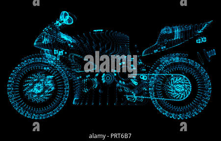 Motorcycle. Motorbike consists dots on a black background. Stock Photo