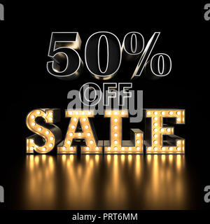 50% off SALE text background. 3d typography. Sale concept. 3d render illustration Stock Photo