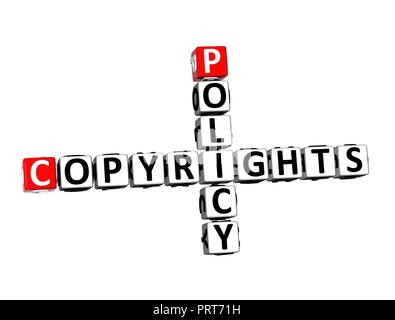 3D Rendering Crossword Copyrights Policy Word Over White Background. Stock Photo