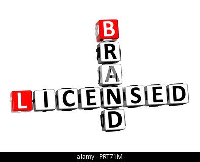 3D Rendering Crossword Licensed Brand Word Over White Background. Stock Photo