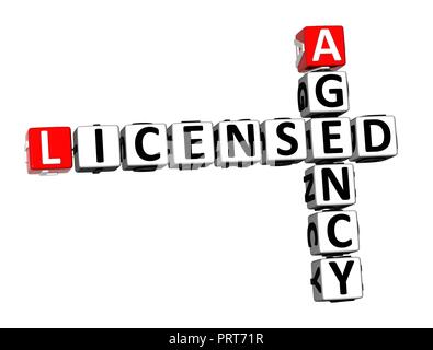 3D Rendering Crossword Licensed Agency Word Over White Background. Stock Photo