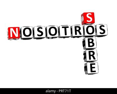 3D Rendering Crossword Sobre Nosotros Word Over White Background. Stock Photo