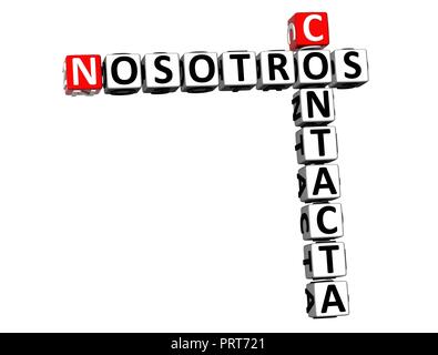 3D Rendering Crossword Contacta Nosotros Word Over White Background. Stock Photo