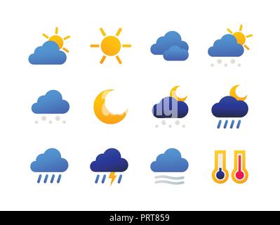 Weather types symbols - set of flat design style icons Stock Vector