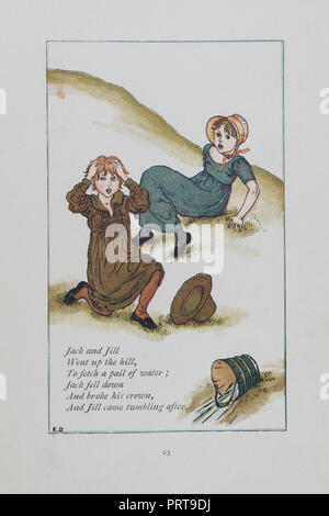 Jack and Jill traditional nursery rhyme from Mother Goose illustrated by Kate Greenaway and originally published in 1881 Stock Photo