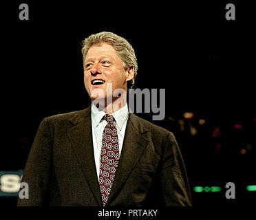 East Rutherford, New Jersey, USA, November 1, 1992 Clinton/ Gore Campaign rally at the Meadowlands. Arkansas Governor  William Clinton the Democratic Presidential candidate addresses rally in the Brendan Byrne arena. Credit: Mark Reinstein/MediaPunch Stock Photo