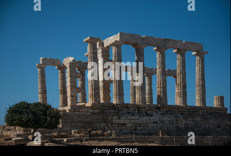 The ancient Greek Doric temple of Poseidon at Cape Sounion, Greece, 444 ...