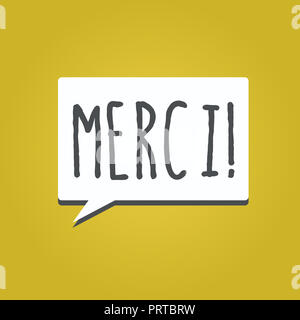 Handwriting text writing Merci. Concept meaning defined as thank you in French language Being grateful to someone. Stock Photo