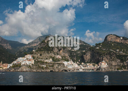 Panoramic view of Atrani and Amalfi on the Tyrrhenian sea Stock Photo