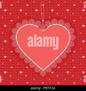 Frame painted valentine heart texture. Isolated placer circle red love symbol. Grunge holiday romantic sign. Stroke shaded border. Icon, badge, label  Stock Vector