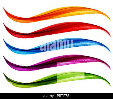 Set of Abstract vector flow transparent color wave. Stock Vector