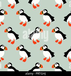 Puffin seabird seamless vector pattern. Stock Vector