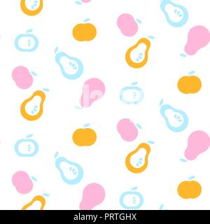 Fruits simple seamless vector pattern primitive style. Stock Vector