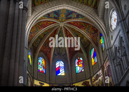 Dome Ceiling Frescos Almudena Cathedral, Madrid Spain Stock Photo