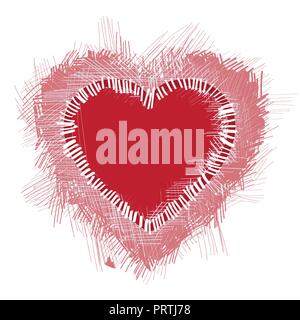 Frame painted valentine heart texture. Isolated placer circle red love symbol. Grunge holiday romantic sign. Stroke shaded border. Icon, badge, label  Stock Vector