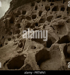 textured old paper background with Cenobio de Valeron, archeological site at the north of the island Stock Photo