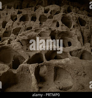 textured old paper background with Cenobio de Valeron, archeological site at the north of the island Stock Photo