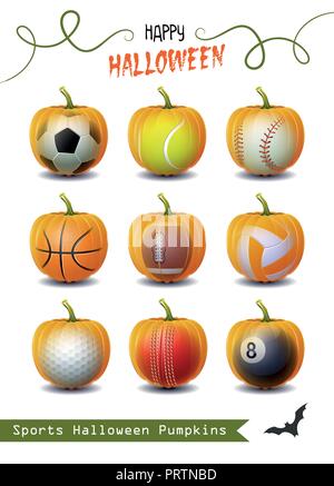 Happy Halloween. Collection of different Halloween Sports Pumpkins for your creative works. Stock Vector