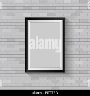 Picture frame on gray brick wall , stock vector Stock Vector