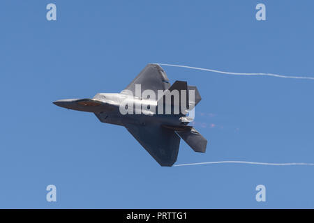 United States Air Force (USAF) Lockheed Martin F-22A Raptor fifth-generation, single-seat, twin-engine, stealth tactical fighter aircraft. Stock Photo