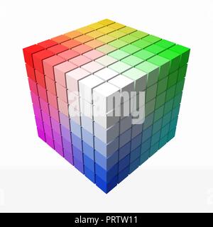 small cubes makes color gradient in shape of big cube. 3d style vector illustration. Stock Vector
