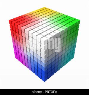 10x10 small cubes makes color gradient in shape of big cube. 3d style vector illustration. Stock Vector
