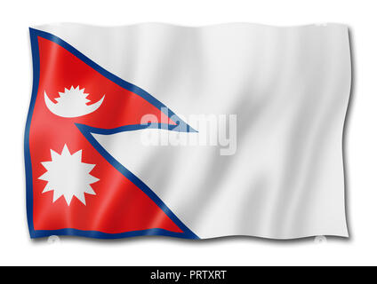 Nepal flag, three dimensional render, isolated on white Stock Photo