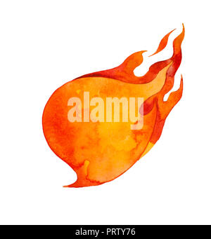 Watercolor burning speech bubble isolated on white, hot fireball in fire artistic layout Stock Photo