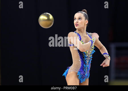 Sofia, Bulgaria - 14 September, 2018: Nicol ZELIKMAN from Israel performs with ball during The 2018 Rhythmic Gymnastics World Championships. Individua Stock Photo