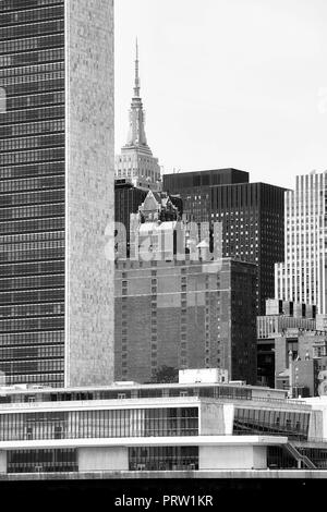 Black and white picture of diverse architecture in New York City. Stock Photo