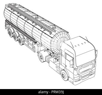 Large truck tanker with trailer. Isolated on grey background. Created illustration of 3d. Stock Vector