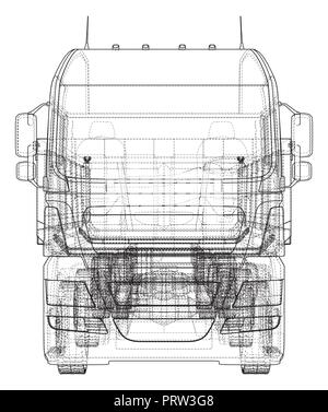 Dump truck. Vector Created illustration of 3d. Wire-frame style. The layers of visible and invisible lines are separated Stock Vector