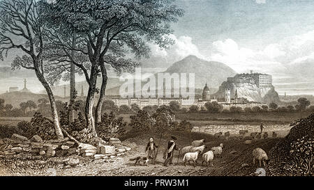 View  from Craigleith, Edinburgh, Scotland, 19th century, from Modern Athens by Th. H. Shepherd Stock Photo