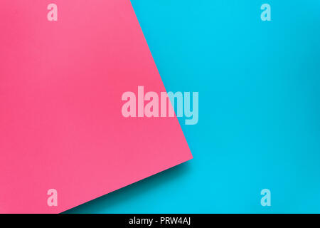 Blue and pink pastel color papered background. Volume geometric flat lay. Top view. Copy space Stock Photo