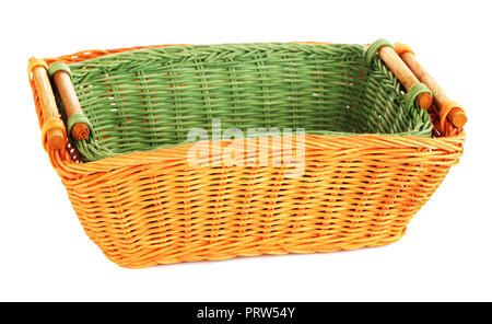 two wooden baskets, isolated on white background Stock Photo