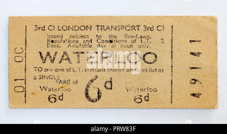 Vintage 1950s London Underground Ticket Waterloo Station Stock Photo