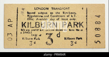 Vintage 1950s London Underground Ticket - Kilburn Park Station Stock Photo